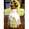 flower cross for funeral. funeral cross. funeral flowers in drama
