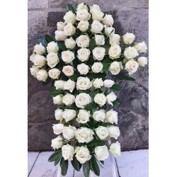 funeral cross made with white roses